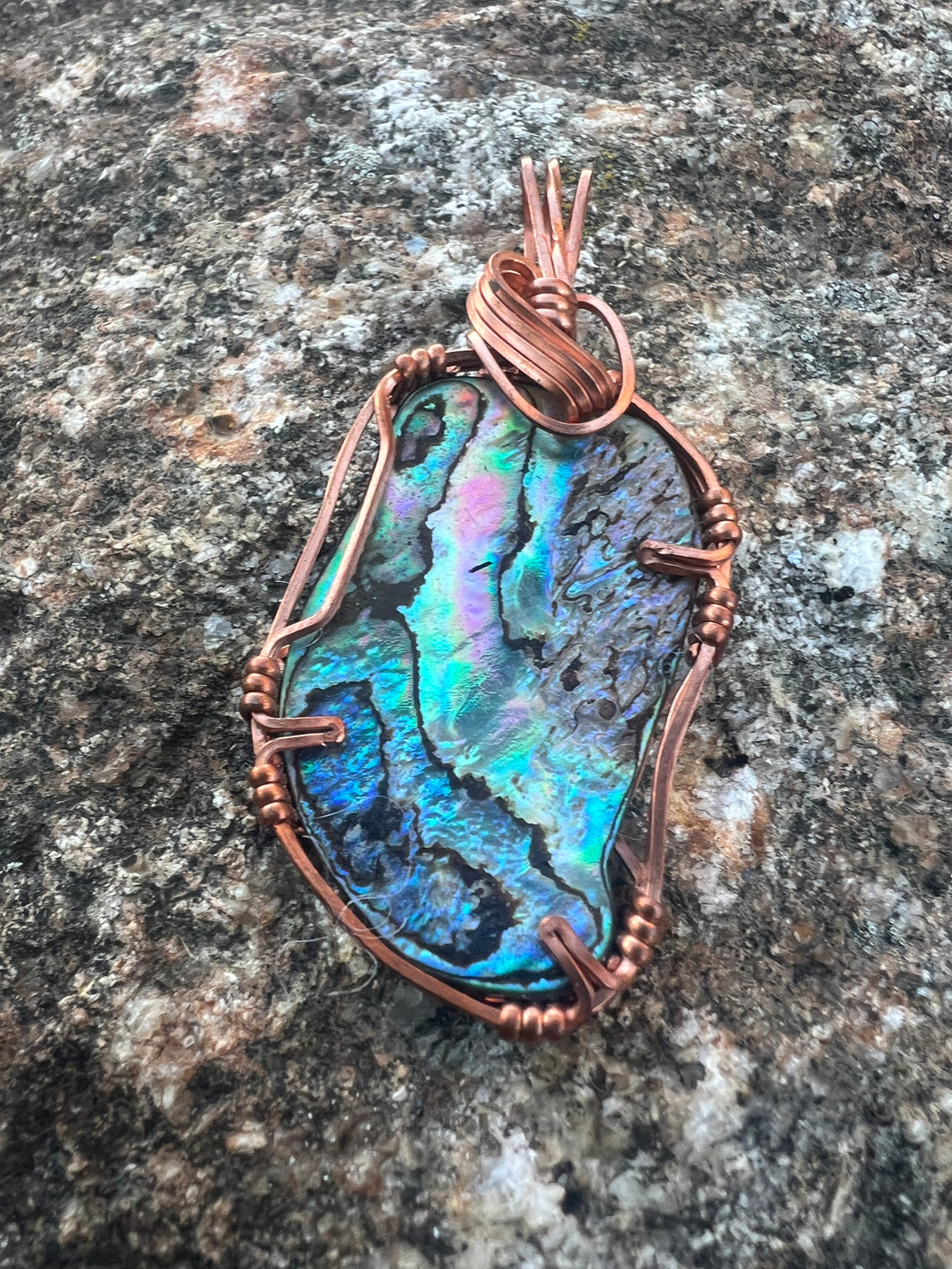 Abalone shell wrapped in pure copper wire