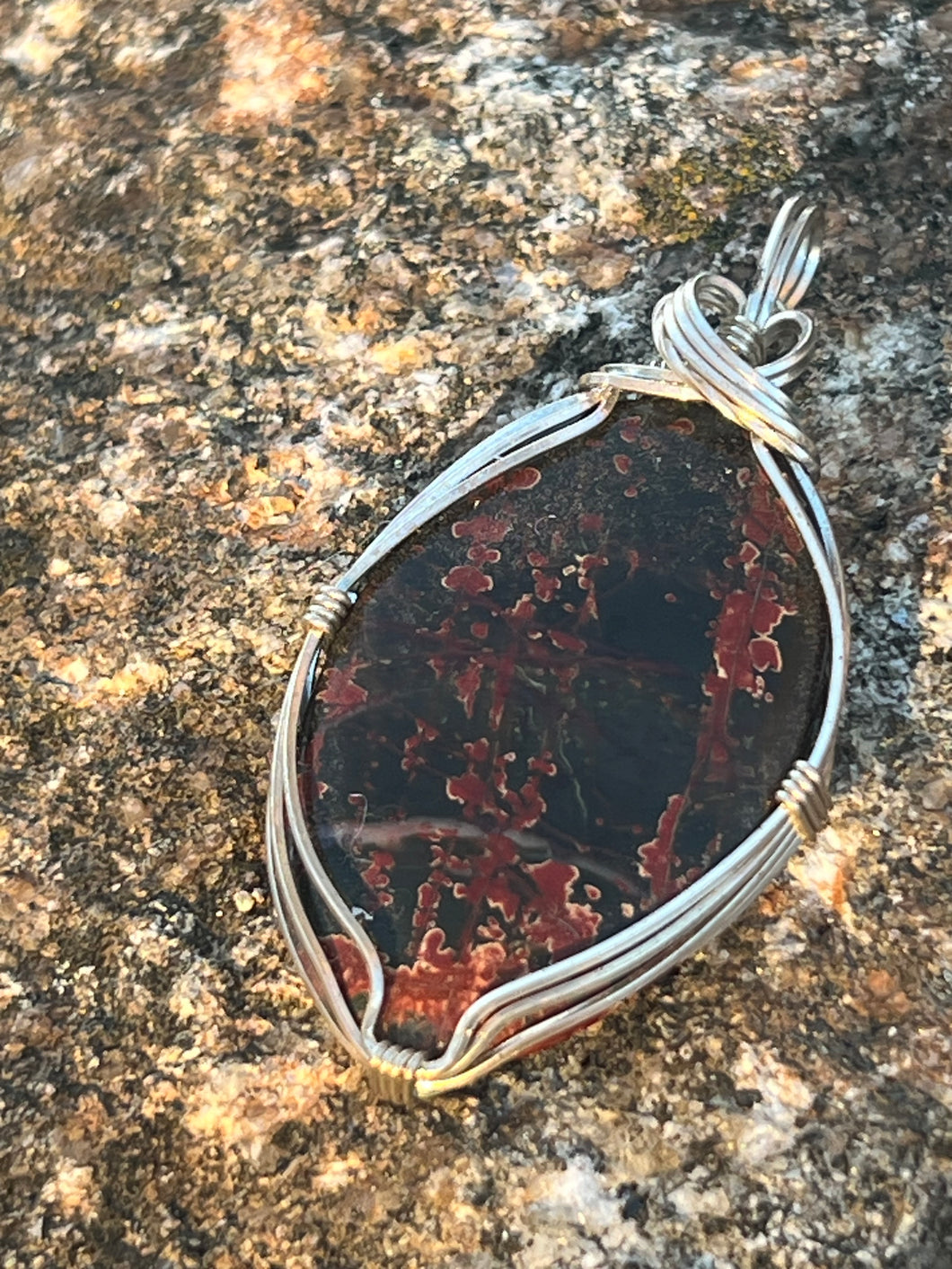 Cherry Creek Jasper, sterling silver wire pendant