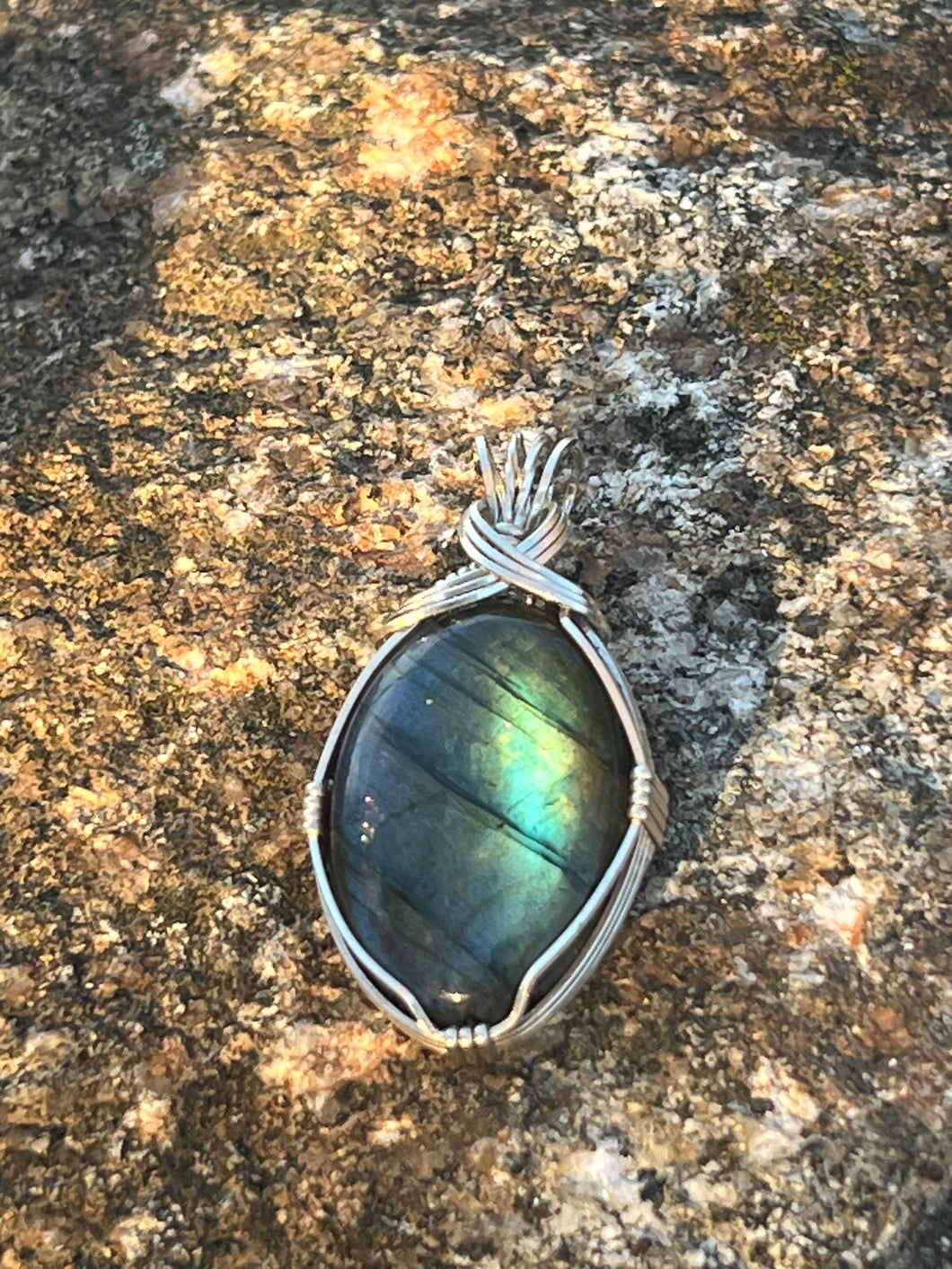 Labradorite wrapped in sterling silver wire