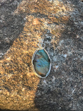Load image into Gallery viewer, ￼ labradorite stone wrapped in sterling silver wire
